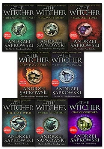 Andrzej Sapkowski Witcher Series Collection 8 Books Set (Last Wish, Sword of Destiny, Blood of Elves, Time of Contempt, Baptism of Fire, Tower of the Swallow, Lady of the Lake, Seasons of Storms) cover