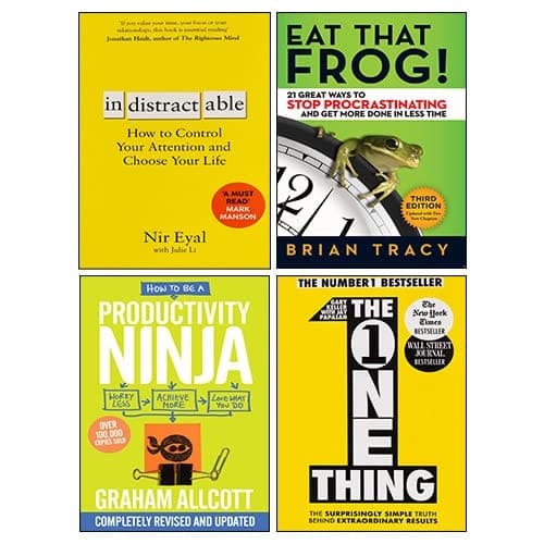 Indistractable, One Thing, How to be a Productivity Ninja, Eat That Frog! 4 Books Collection Set cover