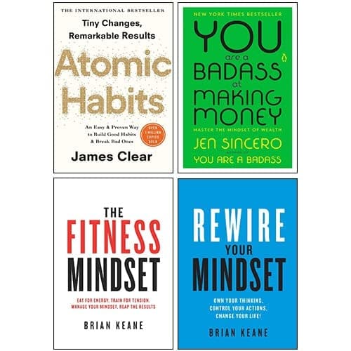 Atomic Habits, You Are a Badass at Making Money, The Fitness Mindset, Rewire Your Mindset 4 Books Collection Set cover