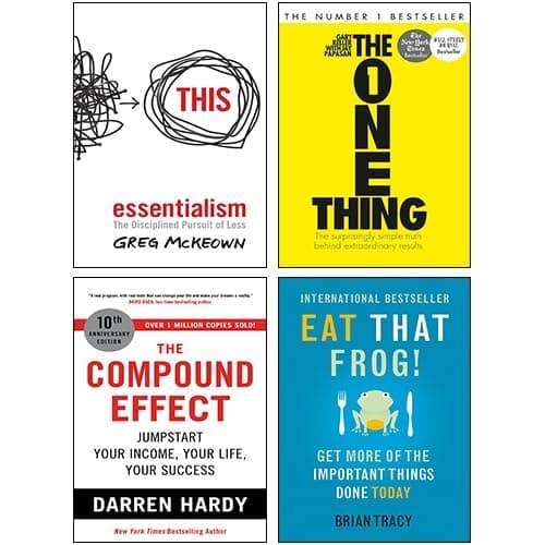 Essentialism, The One Thing, The Compound Effect, Eat That Frog 4 Books Collection Set cover