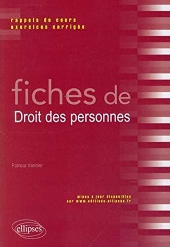 Fiches de droit des personnes rappels de cours et exercices corrigés cover