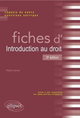 Fiches d'introduction au droit rappels de cours et exercices corrigés cover